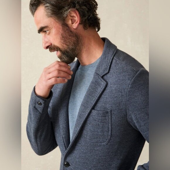 Faherty Blazer Men's Size Large Deep Navy Melange Inlet Knit Jacket Sweater - Picture 8 of 13